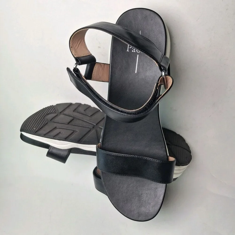 Linea Paolo Rio-L Leather Sandal Shoe Black White 10M Platform Summer Vacation